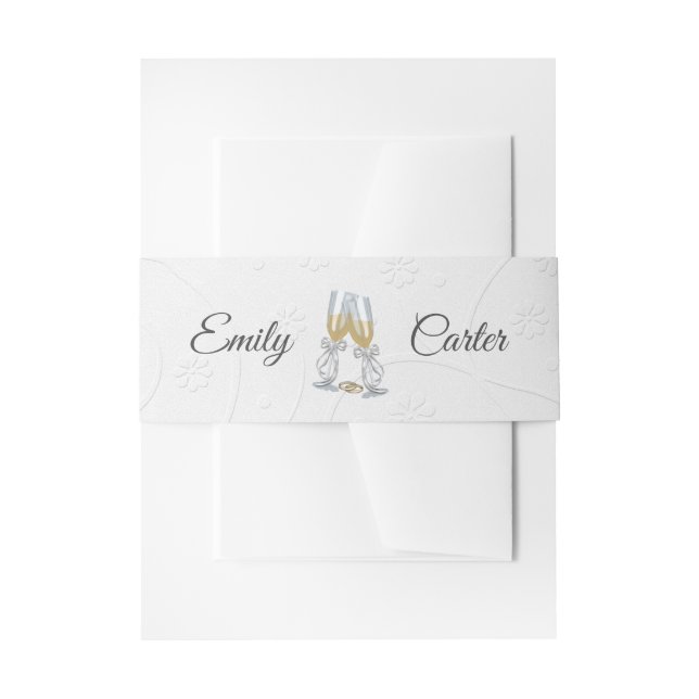 Embossed White and Champagne Toast Invitation Belly Band (Front Example)