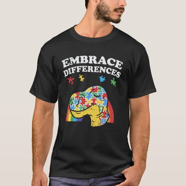 Embrace Differences Autism Awareness Shirt Trex Di (Front)