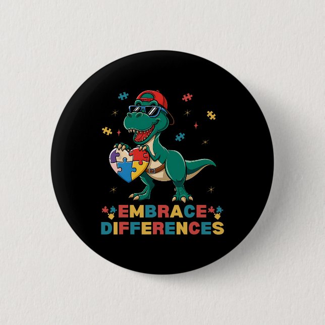 Embrace Differences Autism Awareness T-rex Puzzle  6 Cm Round Badge (Front)