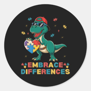 Embrace Differences Autism Awareness T-rex Puzzle Classic Round Sticker