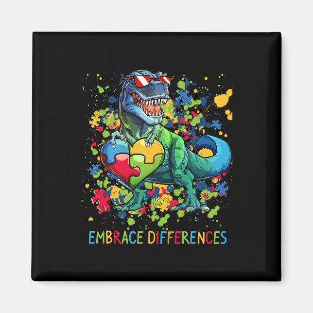 Embrace Differences Autism Dinosaur T-rex Puzzle H Magnet (Front)
