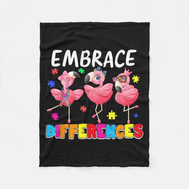 Embrace differences cute flamingo lover autism fleece blanket (Front)