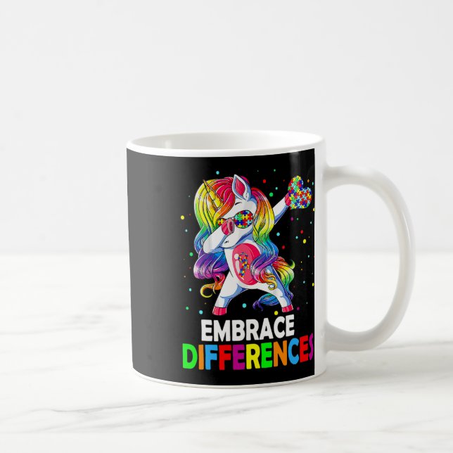 Embrace Differences Dabbing Unicorn Autism Awarene Coffee Mug (Right)