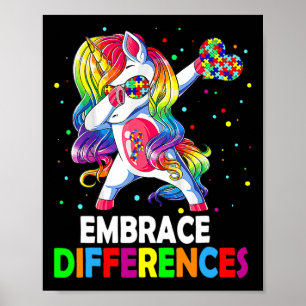 Embrace Differences Dabbing Unicorn Autism Awarene Poster
