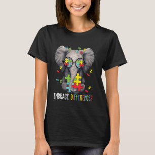 Embrace Differences Elephant Funny Autism Awarenes T-Shirt