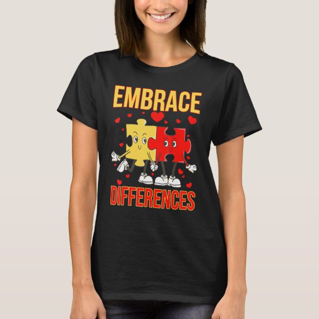 Embrace Differences Funny World Autism Day Puzzle  T-Shirt (Front)