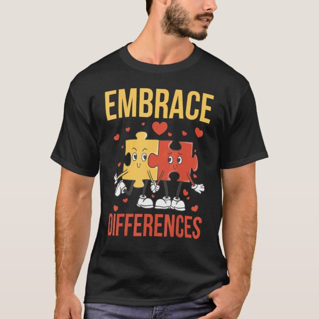 Embrace Differences, Funny World Autism Day Puzzle T-Shirt (Front)