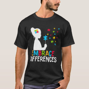 Embrace Differences Girl Puzzle Piece Autism Aware T-Shirt