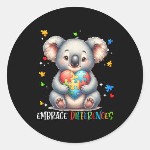 Embrace Differences Puzzle Heart Koala Autism Awar Classic Round Sticker