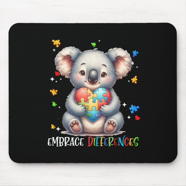 Embrace Differences Puzzle Heart Koala Autism Awar Mouse Mat (Front)