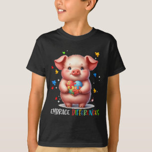Embrace Differences Puzzle Heart Pig Autism Awaren T-Shirt
