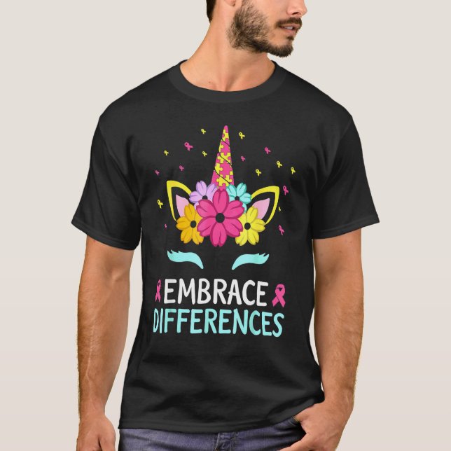 Embrace Differences Unicorn Autism Awareness T-Shirt (Front)