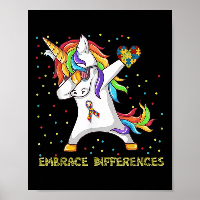Embrace Differences Unicorn Dabbing Puzzle Autism  Poster (Front)