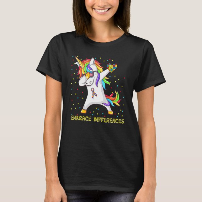 Embrace Differences Unicorn Dabbing Puzzle Autism  T-Shirt (Front)