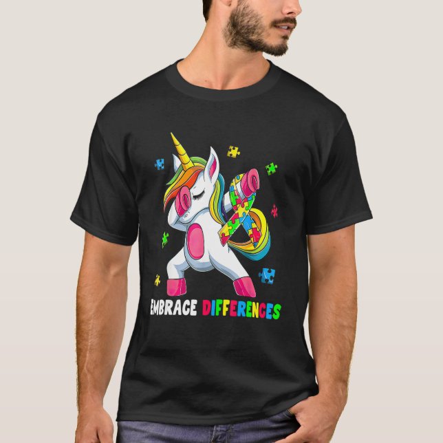 Embrace Differences Unicorn Embrace ADHD Autism AS T-Shirt (Front)
