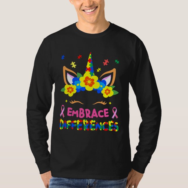 Embrace Differences Unicorn Face Autism Awareness T-Shirt (Front)
