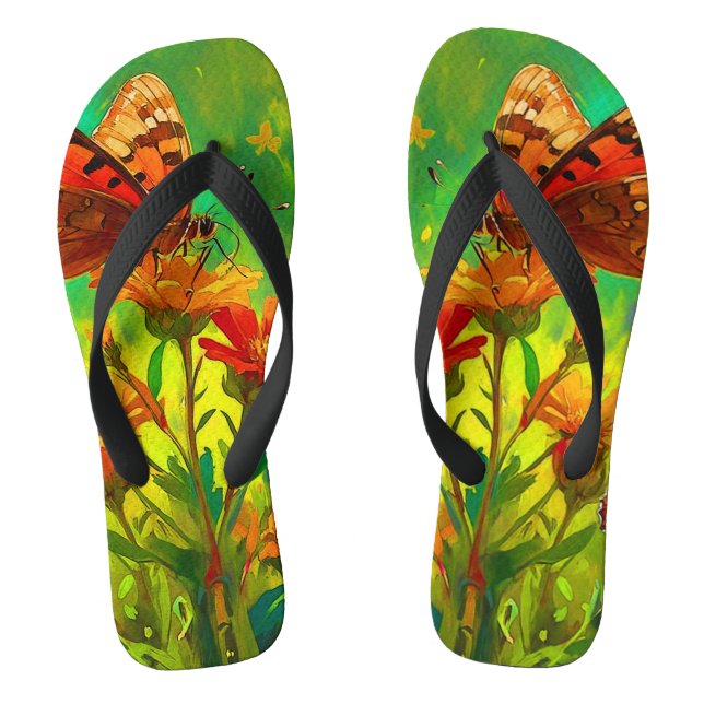 Embrace Diversity - Butterfly and Wild Flowers Flip Flops (Footbed)