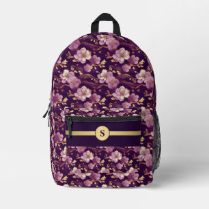 Embrace Elegance: Personalised Purple & Gold Asian Printed Backpack