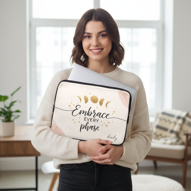Embrace Every Phase – Personalised Moon Phases Lap Laptop Sleeve (Creator Uploaded)