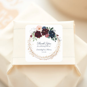 Embrace Floral Thank You Favour Burgundy Navy Square Sticker