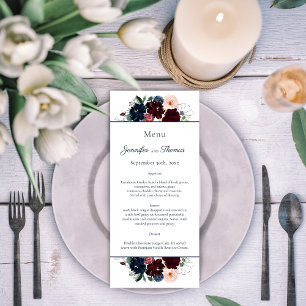 Embrace Floral Wedding Menu   Burgundy Navy Blue