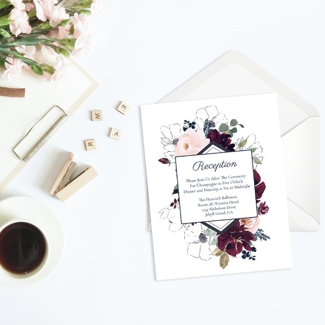 Embrace Florals Wedding Reception | Burgundy Navy Enclosure Card (Creator Uploaded)