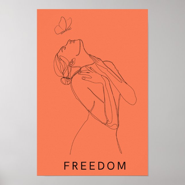 Embrace Freedom: Woman and Butterfly Line Art Poster (Front)