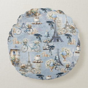 Embrace French country living in Refined Pale Blue Round Cushion