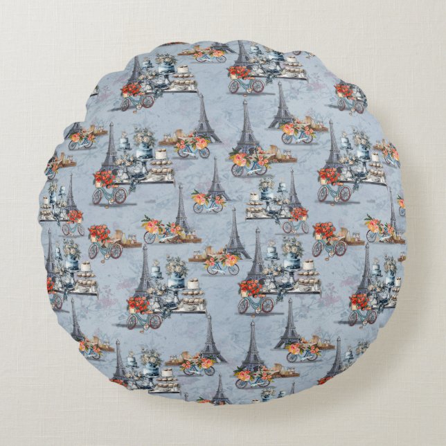 Embrace French country living in Refined Pale Blue Round Cushion (Front)
