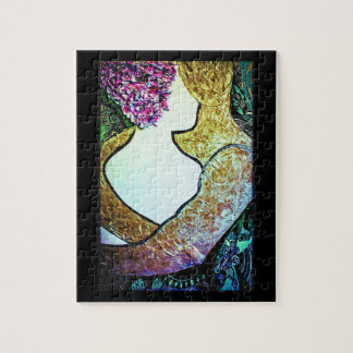 Embrace Interracial couple hugging artwork Jigsaw Puzzle