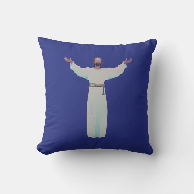 Embrace Jesus - throw pillow in dark blue (Front)