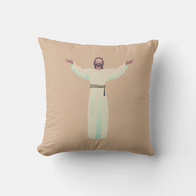 Embrace Jesus- throw pillow in Tan, Christian Gift (Front)