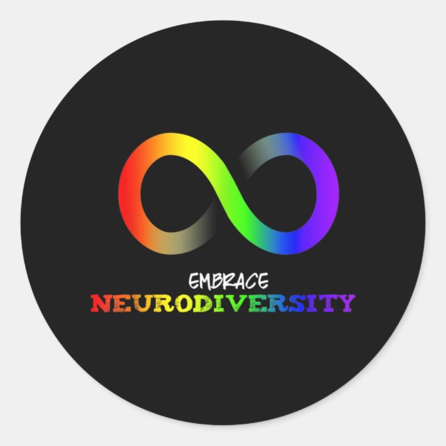 Embrace Neurodiversity Autism ASD ADHD Rainbow Classic Round Sticker (Front)