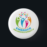 Embrace Neurodiversity Autism Spectrum Colorful 3 Cm Round Badge<br><div class="desc">A beautiful autism acceptance and support button that reads Embrace Neurodiversity under a colorful and fun design of autistic and neurotypical people coming together to celebrate the spectrum of differences in humans. This is a pretty gift for a special needs teacher or neurodivergent friend who has Aspergers Syndrome. A neurodiverse...</div>