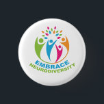 Embrace Neurodiversity Autism Spectrum Colorful 3 Cm Round Badge<br><div class="desc">A beautiful autism acceptance and support button that reads Embrace Neurodiversity under a colorful and fun design of autistic and neurotypical people coming together to celebrate the spectrum of differences in humans. This is a pretty gift for a special needs teacher or neurodivergent friend who has Aspergers Syndrome. A neurodiverse...</div>