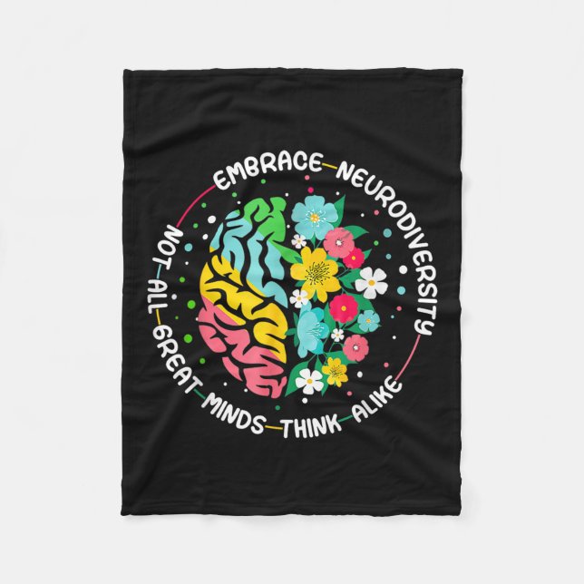 Embrace Neurodiversity Brain Autism Awareness Adhd Fleece Blanket (Front)
