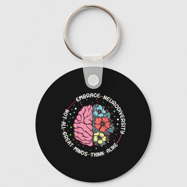 Embrace Neurodiversity Brain Autism Awareness Adhd Key Ring (Front)