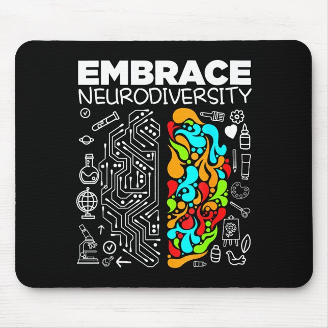 Embrace neurodiversity brain autism awareness adhd mouse mat (Front)