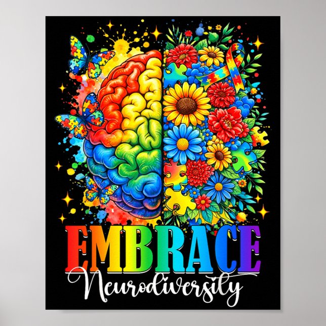 Embrace neurodiversity brain autism awareness sped poster (Front)
