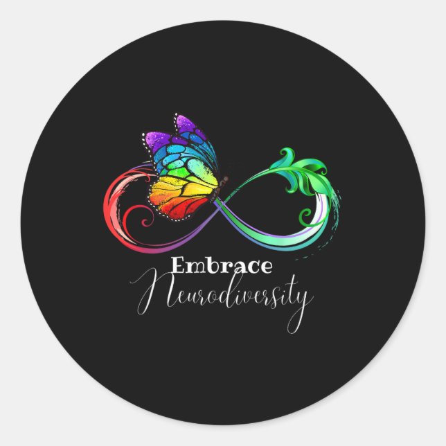 Embrace Neurodiversity Rainbow Infinity Butterfly  Classic Round Sticker (Front)