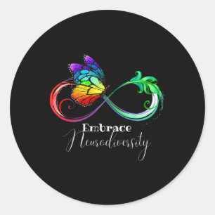 Embrace Neurodiversity Rainbow Infinity Butterfly Classic Round Sticker