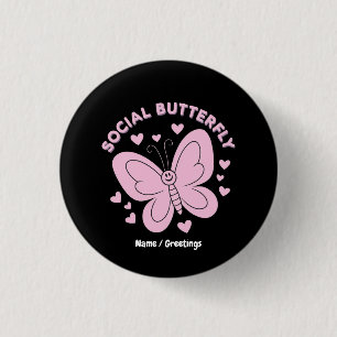 Embrace Social Butterfly Vibes Trendy Retro 3 Cm Round Badge