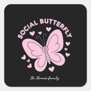 Embrace Social Butterfly Vibes Trendy Retro Square Sticker
