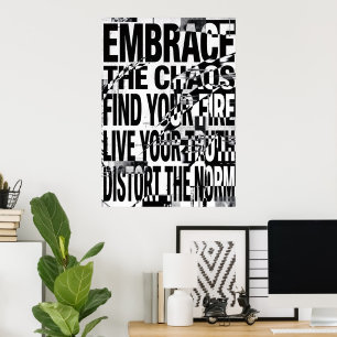 Embrace the Chaos Grunge Typography Quote Poster