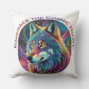 Embrace the Cosmic Howl Wolf Cushion