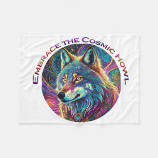 Embrace the Cosmic Howl Wolf Fleece Blanket
