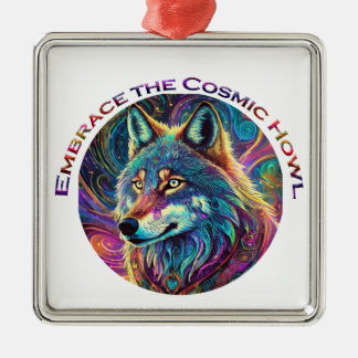 Embrace the Cosmic Howl Wolf Metal Tree Decoration