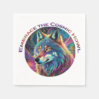 Embrace the Cosmic Howl Wolf Napkin