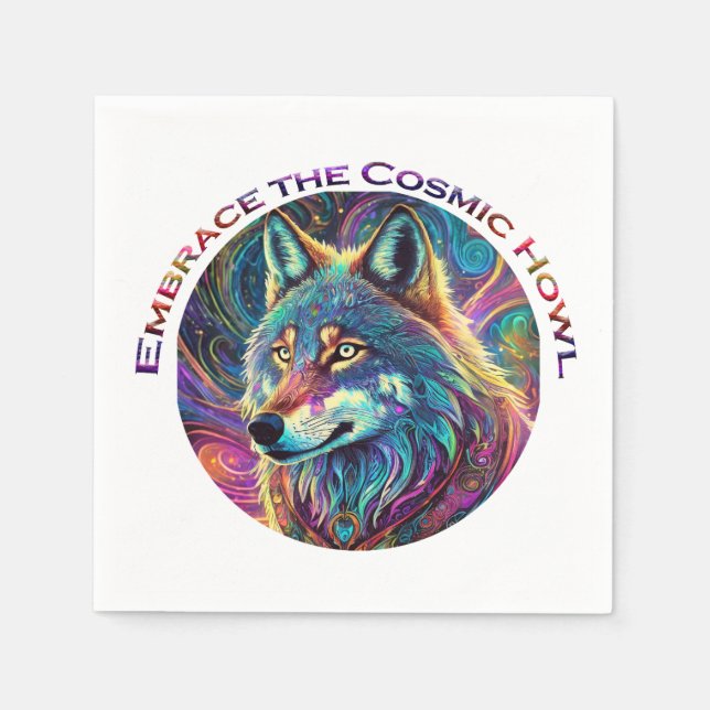 Embrace the Cosmic Howl Wolf Napkin (Front)