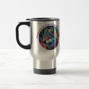 Embrace the Cosmic Howl Wolf Travel Mug